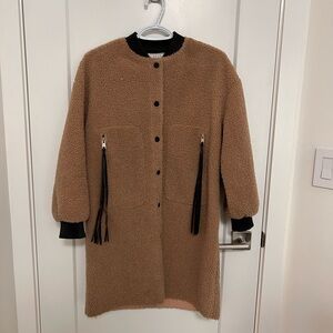 Sage the Label - Taupe oversized teddy jacket with fringe detail XS